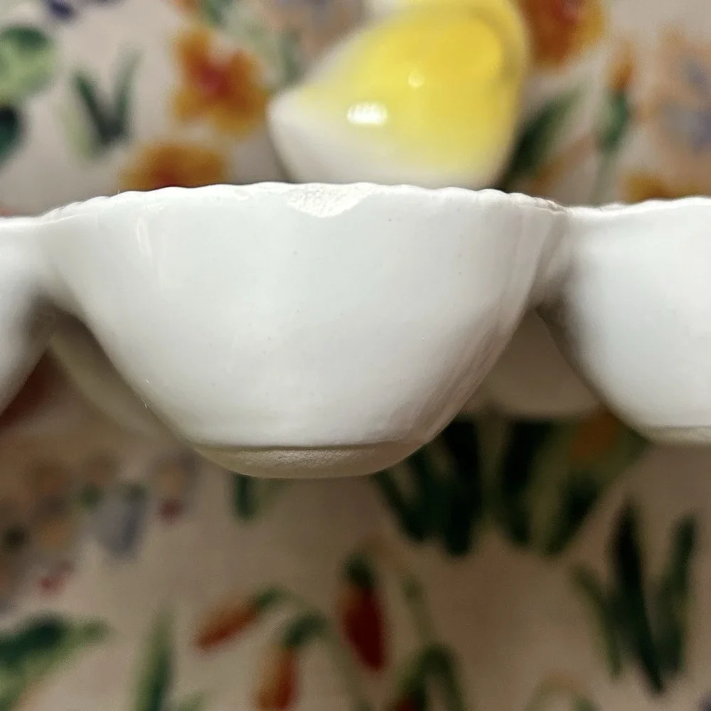 Vintage Easter California Pottery Chick Bird Deviled Egg Plate Dish Platter Tray